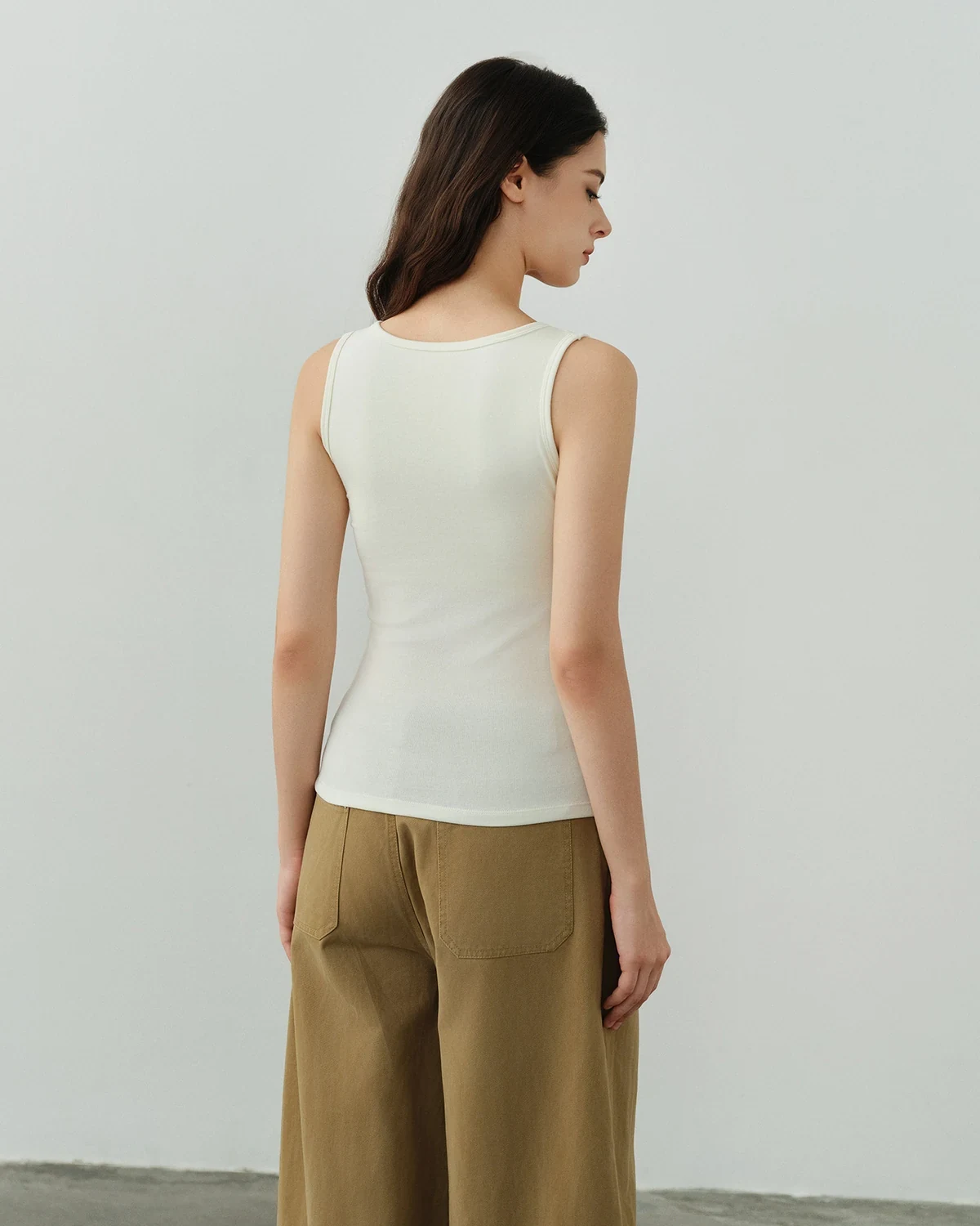 Wool + long-staple cotton thermal camisole with chest pads, women's, styled view