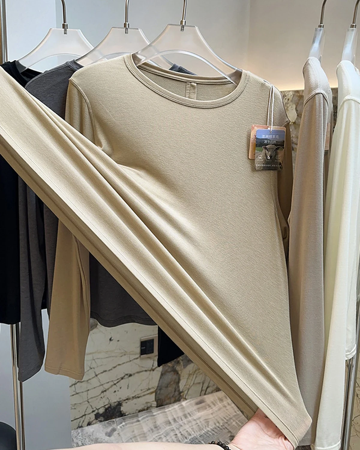 60S Modal High-Stretch Lightweight Bare-Skin Long-Sleeve Base Layer , styled view
