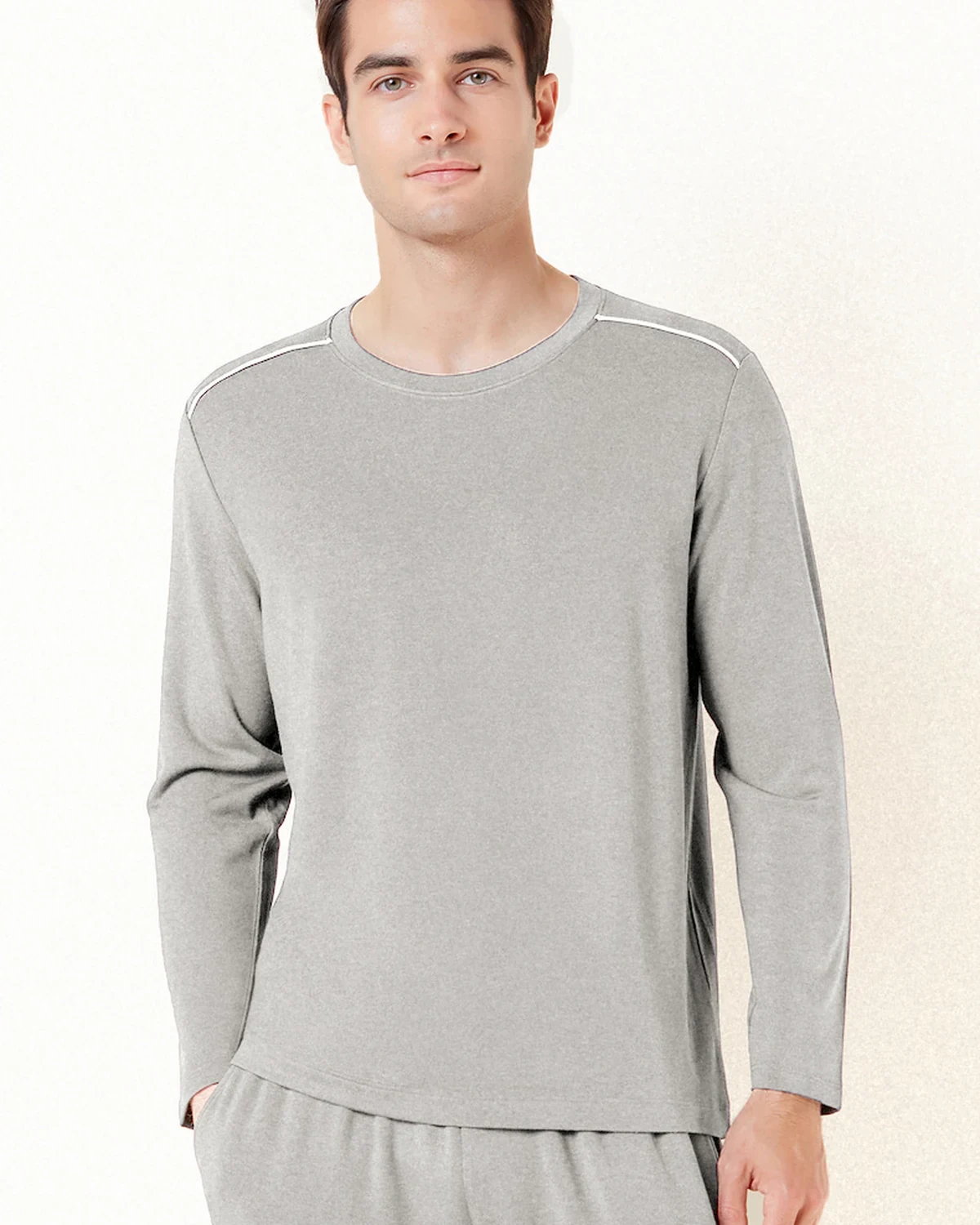 Simple round-neck gentleman homewear long-sleeve long-pants set, loose, styled view
