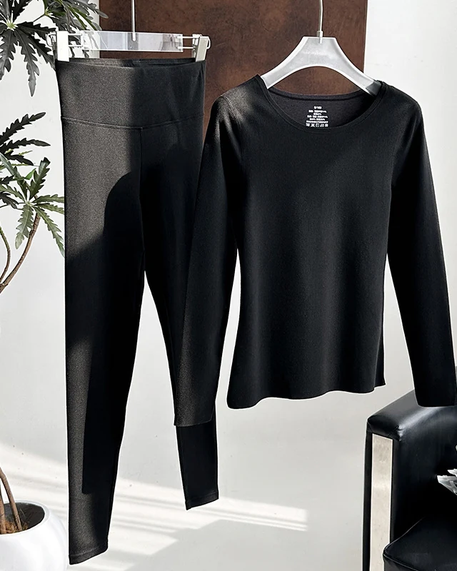 Silk cashmere protein blend women's thermal underwear set, double-sided, styled view